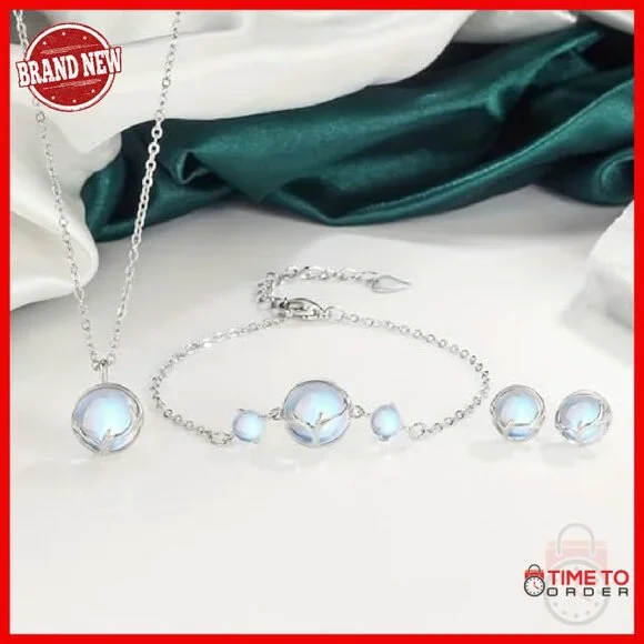 Moonstone Jewelry Set Necklace Bracelet Earrings Sterling Silver